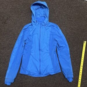 Lululemon Raindrop Jacket Womens Size 8 Blue Hooded Running Rain Jacket EUC